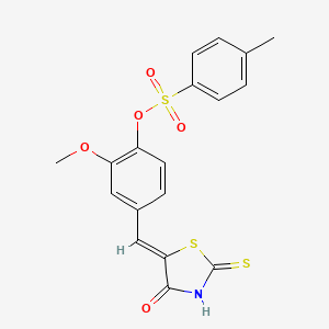 molecular formula C18H15NO5S3 B4971384 2-methoxy-4-[(4-oxo-2-thioxo-1,3-thiazolidin-5-ylidene)methyl]phenyl 4-methylbenzenesulfonate 