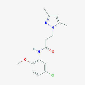 molecular formula C15H18ClN3O2 B497147 N-(5-chloro-2-methoxyphenyl)-3-(3,5-dimethyl-1H-pyrazol-1-yl)propanamide CAS No. 895251-64-6