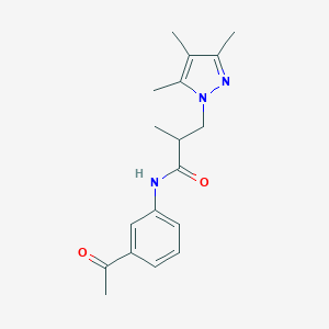 molecular formula C18H23N3O2 B497151 N-(3-acetylphenyl)-2-methyl-3-(3,4,5-trimethyl-1H-pyrazol-1-yl)propanamide CAS No. 957495-29-3