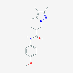 molecular formula C17H23N3O2 B497155 N-(4-methoxyphenyl)-2-methyl-3-(3,4,5-trimethyl-1H-pyrazol-1-yl)propanamide CAS No. 957502-79-3