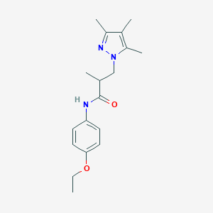 molecular formula C18H25N3O2 B497156 N-(4-ethoxyphenyl)-2-methyl-3-(3,4,5-trimethyl-1H-pyrazol-1-yl)propanamide CAS No. 957495-32-8