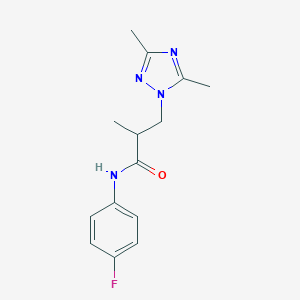 molecular formula C14H17FN4O B497163 3-(3,5-dimethyl-1H-1,2,4-triazol-1-yl)-N-(4-fluorophenyl)-2-methylpropanamide CAS No. 927639-76-7