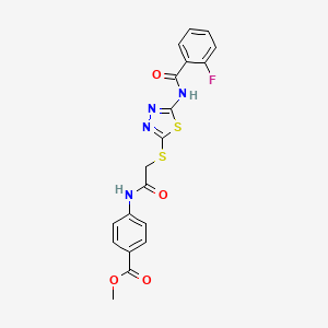 molecular formula C19H15FN4O4S2 B4971649 methyl 4-{[({5-[(2-fluorobenzoyl)amino]-1,3,4-thiadiazol-2-yl}thio)acetyl]amino}benzoate 