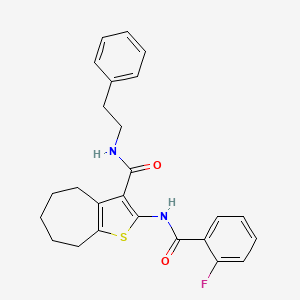 molecular formula C25H25FN2O2S B4971678 2-[(2-fluorobenzoyl)amino]-N-(2-phenylethyl)-5,6,7,8-tetrahydro-4H-cyclohepta[b]thiophene-3-carboxamide 