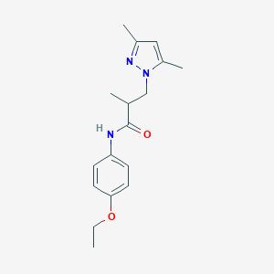 molecular formula C17H23N3O2 B497169 3-(3,5-dimethyl-1H-pyrazol-1-yl)-N-(4-ethoxyphenyl)-2-methylpropanamide CAS No. 957495-37-3