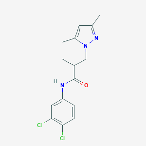 molecular formula C15H17Cl2N3O B497172 N-(3,4-dichlorophenyl)-3-(3,5-dimethyl-1H-pyrazol-1-yl)-2-methylpropanamide CAS No. 942876-86-0