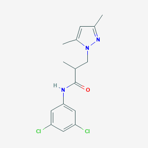 molecular formula C15H17Cl2N3O B497173 N-(3,5-dichlorophenyl)-3-(3,5-dimethyl-1H-pyrazol-1-yl)-2-methylpropanamide CAS No. 942841-86-3