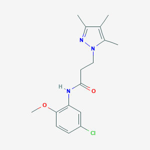 molecular formula C16H20ClN3O2 B497204 N-(5-chloro-2-methoxyphenyl)-3-(3,4,5-trimethyl-1H-pyrazol-1-yl)propanamide CAS No. 957492-83-0
