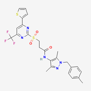 molecular formula C25H24F3N5O3S2 B4972074 N-[3,5-dimethyl-1-(4-methylbenzyl)-1H-pyrazol-4-yl]-3-{[4-(2-thienyl)-6-(trifluoromethyl)-2-pyrimidinyl]sulfonyl}propanamide 