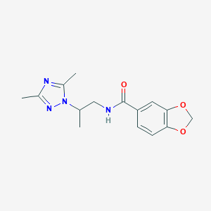 molecular formula C15H18N4O3 B497218 N-[2-(3,5-dimethyl-1H-1,2,4-triazol-1-yl)propyl]-1,3-benzodioxole-5-carboxamide 