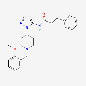 molecular formula C25H30N4O2 B4972217 N-{1-[1-(2-methoxybenzyl)-4-piperidinyl]-1H-pyrazol-5-yl}-3-phenylpropanamide 