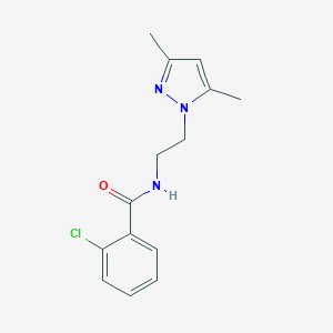 molecular formula C14H16ClN3O B497226 2-chloro-N-[2-(3,5-dimethyl-1H-pyrazol-1-yl)ethyl]benzamide CAS No. 890598-16-0