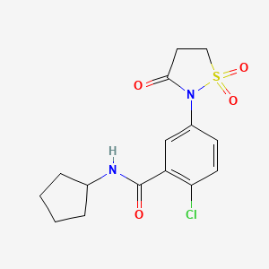 molecular formula C15H17ClN2O4S B4972400 2-chloro-N-cyclopentyl-5-(1,1-dioxido-3-oxo-2-isothiazolidinyl)benzamide 