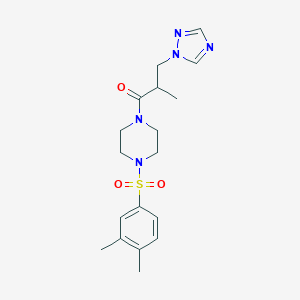 molecular formula C18H25N5O3S B497247 1-(4-((3,4-dimethylphenyl)sulfonyl)piperazin-1-yl)-2-methyl-3-(1H-1,2,4-triazol-1-yl)propan-1-one CAS No. 879056-47-0