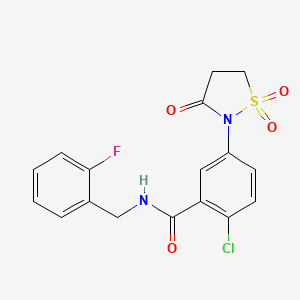 molecular formula C17H14ClFN2O4S B4972506 2-chloro-5-(1,1-dioxido-3-oxo-2-isothiazolidinyl)-N-(2-fluorobenzyl)benzamide 