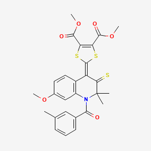 molecular formula C27H25NO6S3 B4972513 dimethyl 2-[7-methoxy-2,2-dimethyl-1-(3-methylbenzoyl)-3-thioxo-2,3-dihydro-4(1H)-quinolinylidene]-1,3-dithiole-4,5-dicarboxylate 