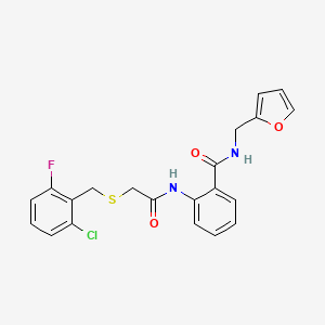 molecular formula C21H18ClFN2O3S B4972546 2-({[(2-chloro-6-fluorobenzyl)thio]acetyl}amino)-N-(2-furylmethyl)benzamide 