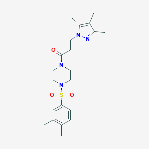 molecular formula C21H30N4O3S B497256 1-[(3,4-dimethylphenyl)sulfonyl]-4-[3-(3,4,5-trimethyl-1H-pyrazol-1-yl)propanoyl]piperazine 