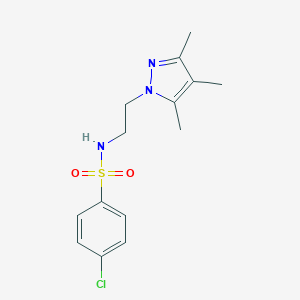 molecular formula C14H18ClN3O2S B497262 [(4-Chlorophenyl)sulfonyl][2-(3,4,5-trimethylpyrazolyl)ethyl]amine CAS No. 890594-55-5