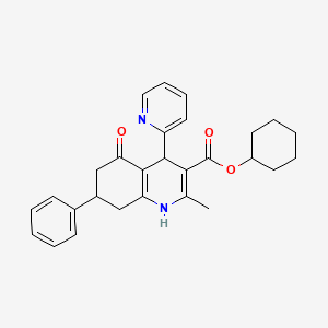 molecular formula C28H30N2O3 B4972622 cyclohexyl 2-methyl-5-oxo-7-phenyl-4-(2-pyridinyl)-1,4,5,6,7,8-hexahydro-3-quinolinecarboxylate 