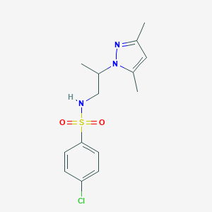molecular formula C14H18ClN3O2S B497266 4-Chloro-N-[2-(3,5-dimethyl-pyrazol-1-yl)-propyl]-benzenesulfonamide CAS No. 890598-35-3