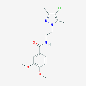 molecular formula C16H20ClN3O3 B497276 N-[2-(4-chloro-3,5-dimethyl-1H-pyrazol-1-yl)ethyl]-3,4-dimethoxybenzamide CAS No. 957502-04-4