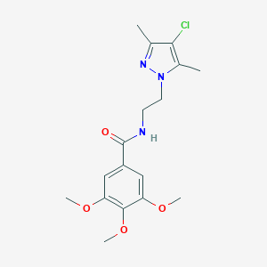 molecular formula C17H22ClN3O4 B497277 N-[2-(4-chloro-3,5-dimethyl-1H-pyrazol-1-yl)ethyl]-3,4,5-trimethoxybenzamide CAS No. 957502-06-6