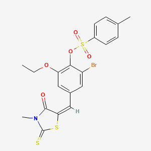 molecular formula C20H18BrNO5S3 B4972800 2-bromo-6-ethoxy-4-[(3-methyl-4-oxo-2-thioxo-1,3-thiazolidin-5-ylidene)methyl]phenyl 4-methylbenzenesulfonate 
