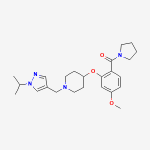 molecular formula C24H34N4O3 B4972844 1-[(1-isopropyl-1H-pyrazol-4-yl)methyl]-4-[5-methoxy-2-(1-pyrrolidinylcarbonyl)phenoxy]piperidine 