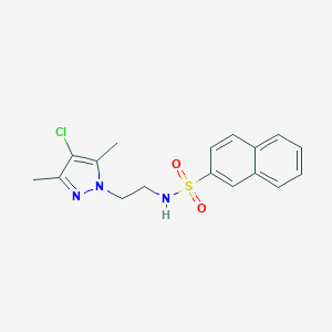 molecular formula C17H18ClN3O2S B497285 N-[2-(4-chloro-3,5-dimethyl-1H-pyrazol-1-yl)ethyl]-2-naphthalenesulfonamide CAS No. 942842-97-9