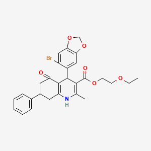 molecular formula C28H28BrNO6 B4972905 2-ethoxyethyl 4-(6-bromo-1,3-benzodioxol-5-yl)-2-methyl-5-oxo-7-phenyl-1,4,5,6,7,8-hexahydro-3-quinolinecarboxylate 
