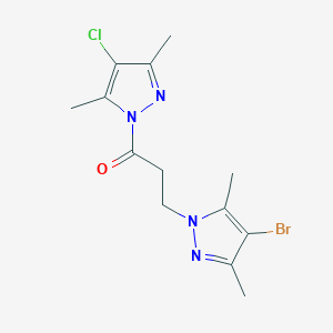 molecular formula C13H16BrClN4O B497291 1-[3-(4-bromo-3,5-dimethyl-1H-pyrazol-1-yl)propanoyl]-4-chloro-3,5-dimethyl-1H-pyrazole 