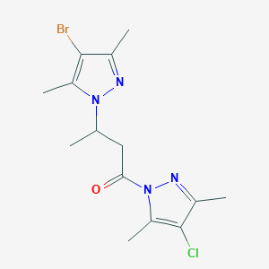molecular formula C14H18BrClN4O B497292 1-[3-(4-bromo-3,5-dimethyl-1H-pyrazol-1-yl)butanoyl]-4-chloro-3,5-dimethyl-1H-pyrazole 
