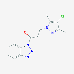 molecular formula C14H14ClN5O B497295 1-[3-(4-chloro-3,5-dimethyl-1H-pyrazol-1-yl)propanoyl]-1H-1,2,3-benzotriazole 