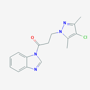molecular formula C15H15ClN4O B497296 1-[3-(4-chloro-3,5-dimethyl-1H-pyrazol-1-yl)propanoyl]-1H-benzimidazole 