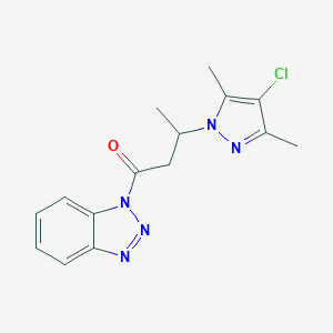 molecular formula C15H16ClN5O B497297 1-[3-(4-chloro-3,5-dimethyl-1H-pyrazol-1-yl)butanoyl]-1H-1,2,3-benzotriazole CAS No. 957502-39-5