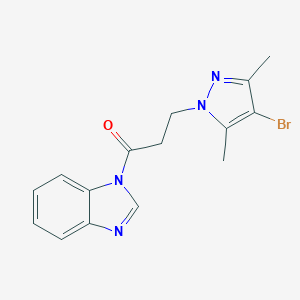molecular formula C15H15BrN4O B497298 1-[3-(4-bromo-3,5-dimethyl-1H-pyrazol-1-yl)propanoyl]-1H-benzimidazole 