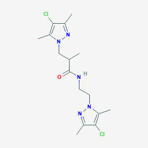 molecular formula C16H23Cl2N5O B497304 3-(4-chloro-3,5-dimethyl-1H-pyrazol-1-yl)-N-[2-(4-chloro-3,5-dimethyl-1H-pyrazol-1-yl)ethyl]-2-methylpropanamide 