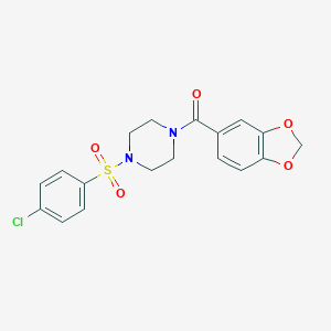 molecular formula C18H17ClN2O5S B497310 Benzo[1,3]dioxol-5-yl-[4-(4-chloro-benzenesulfonyl)-piperazin-1-yl]-methanone CAS No. 878418-21-4
