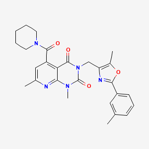 molecular formula C27H29N5O4 B4973137 1,7-dimethyl-3-{[5-methyl-2-(3-methylphenyl)-1,3-oxazol-4-yl]methyl}-5-(1-piperidinylcarbonyl)pyrido[2,3-d]pyrimidine-2,4(1H,3H)-dione 