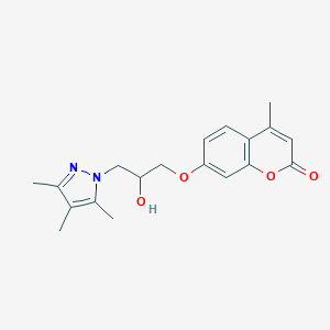 molecular formula C19H22N2O4 B497330 7-(2-hydroxy-3-(3,4,5-trimethyl-1H-pyrazol-1-yl)propoxy)-4-methyl-2H-chromen-2-one CAS No. 890598-05-7