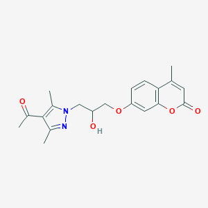 molecular formula C20H22N2O5 B497332 7-(3-(4-acetyl-3,5-dimethyl-1H-pyrazol-1-yl)-2-hydroxypropoxy)-4-methyl-2H-chromen-2-one CAS No. 957502-62-4