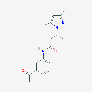 molecular formula C17H21N3O2 B497343 N-(3-acetylphenyl)-3-(3,5-dimethyl-1H-pyrazol-1-yl)butanamide CAS No. 895256-54-9