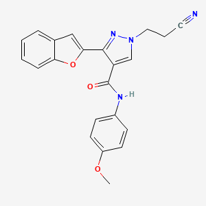 molecular formula C22H18N4O3 B4973436 3-(1-benzofuran-2-yl)-1-(2-cyanoethyl)-N-(4-methoxyphenyl)-1H-pyrazole-4-carboxamide 