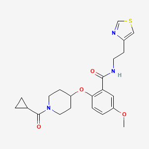 molecular formula C22H27N3O4S B4973448 2-{[1-(cyclopropylcarbonyl)-4-piperidinyl]oxy}-5-methoxy-N-[2-(1,3-thiazol-4-yl)ethyl]benzamide 