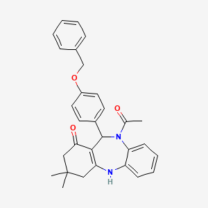 molecular formula C30H30N2O3 B4973490 10-acetyl-11-[4-(benzyloxy)phenyl]-3,3-dimethyl-2,3,4,5,10,11-hexahydro-1H-dibenzo[b,e][1,4]diazepin-1-one 