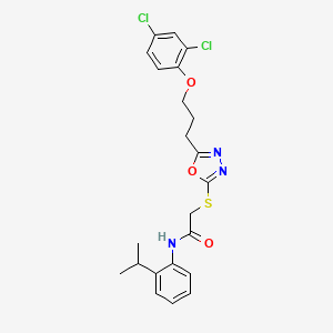 molecular formula C22H23Cl2N3O3S B4973687 2-({5-[3-(2,4-dichlorophenoxy)propyl]-1,3,4-oxadiazol-2-yl}thio)-N-(2-isopropylphenyl)acetamide 