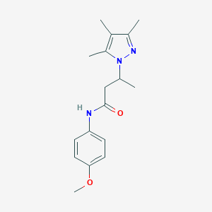 molecular formula C17H23N3O2 B497369 N-(4-methoxyphenyl)-3-(3,4,5-trimethyl-1H-pyrazol-1-yl)butanamide CAS No. 957502-65-7