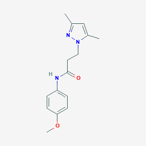 molecular formula C15H19N3O2 B497376 3-(3,5-dimethyl-1H-pyrazol-1-yl)-N-(4-methoxyphenyl)propanamide CAS No. 908229-41-4