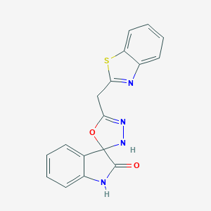 molecular formula C17H12N4O2S B497387 2-(2-oxo-1,3,4',5'-tetrahydrospiro[2H-indole-3,5'-[1,3,4]-oxadiazole]-2'-ylmethyl)-1,3-benzothiazole 